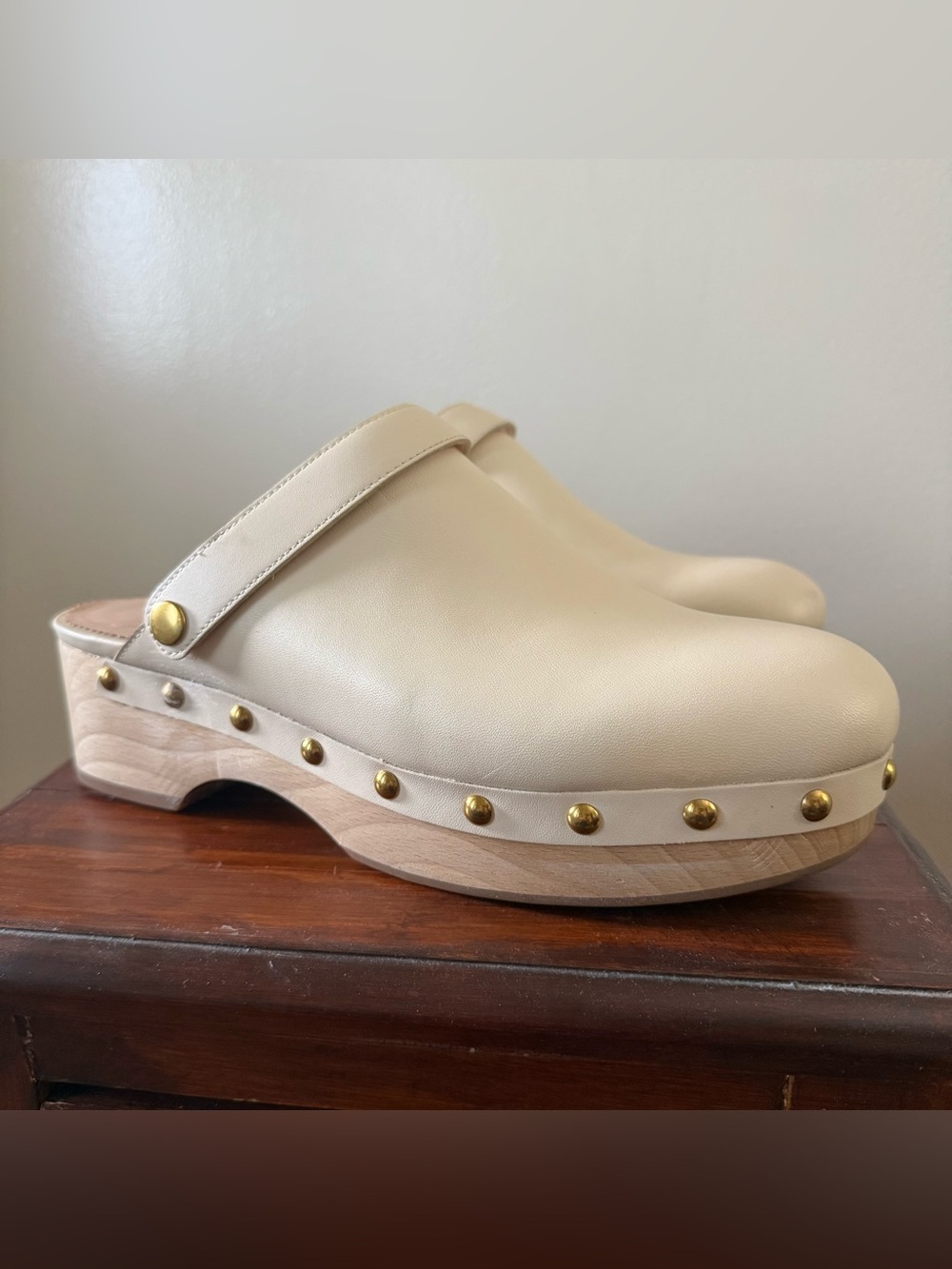 J.Crew Leather Studded Convertible Platform Clogs - Cream